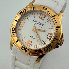 Armitron Quartz Watch Unisex 75/3968 Rose Gold White Ceramic New Batter 7.25"