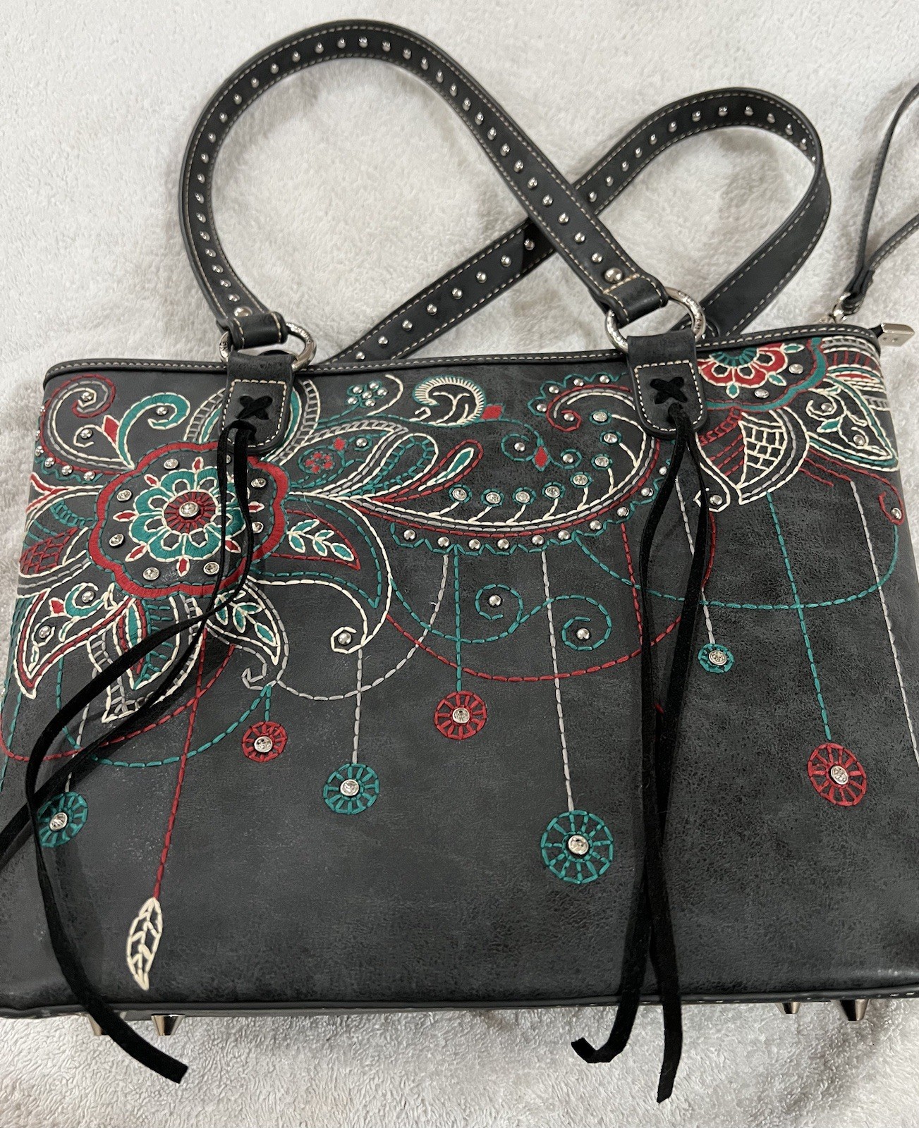 Charcoal/Gray Suede/leather American Bling Tote Bag