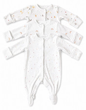 NEXT Baby 3 Pack White Rainbow Print Footed Babygrows Long Sleeve Up to 1 Month