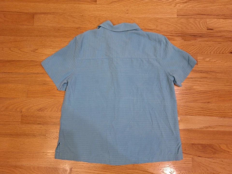 Camisa abotonada vintage de seda pura Bill Blass para mujer M vacaciones aguamarina manga corta Foto 4 de 4