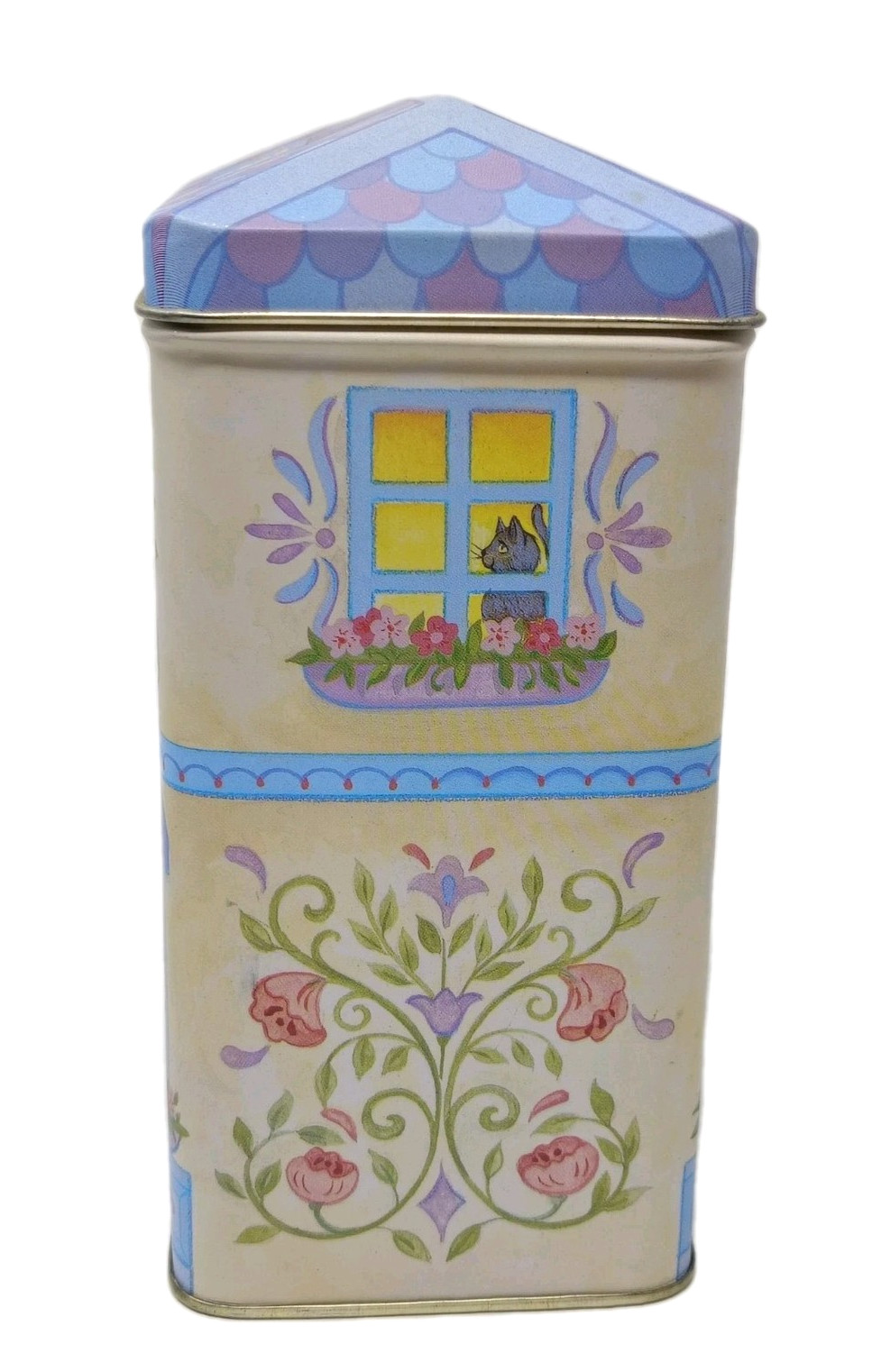 VTG Cafe Coffee House SCC Tin Box Hinged Lid Container Pastel Kitchen Decor 6.5"