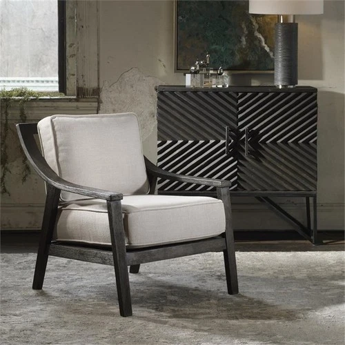 Uttermost Lyle Coastal Wood and Fabric Accent Chair in Walnut and Beige - Picture 7 of 9