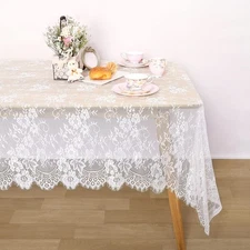 Rustic White Lace Tablecloth 60 X120 Inch Wedding Embroidered Overlay for