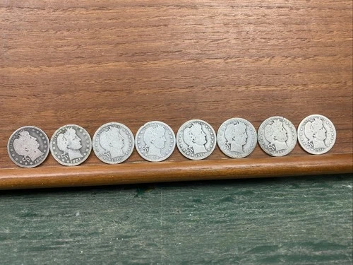 Lot 8 Barber Silver Quarter P D O 90% Silver Circulated Album Filler Dates Coin