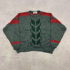 Vintage abstract knitted jumper Patterned Grandad knit sweater Men's XL