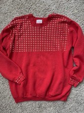90  s Learsi Collection Red Embellished Sweatshirt Star Studs Rhinestones XL Flag