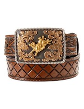 3D Western Belt Boys Floral Embossed Bull Rider Brown D120004702