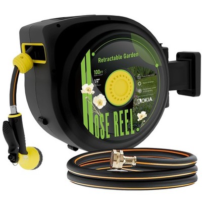 Retractable Garden Hose Reel, 1/2 in x 100 ft Wall Mounted Heavy Duty Garden ...