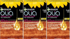 Garnier Olia No Ammonia Permanent Hair Dye 7.4 Intense Copper x3 (DAMAGED BOXES)