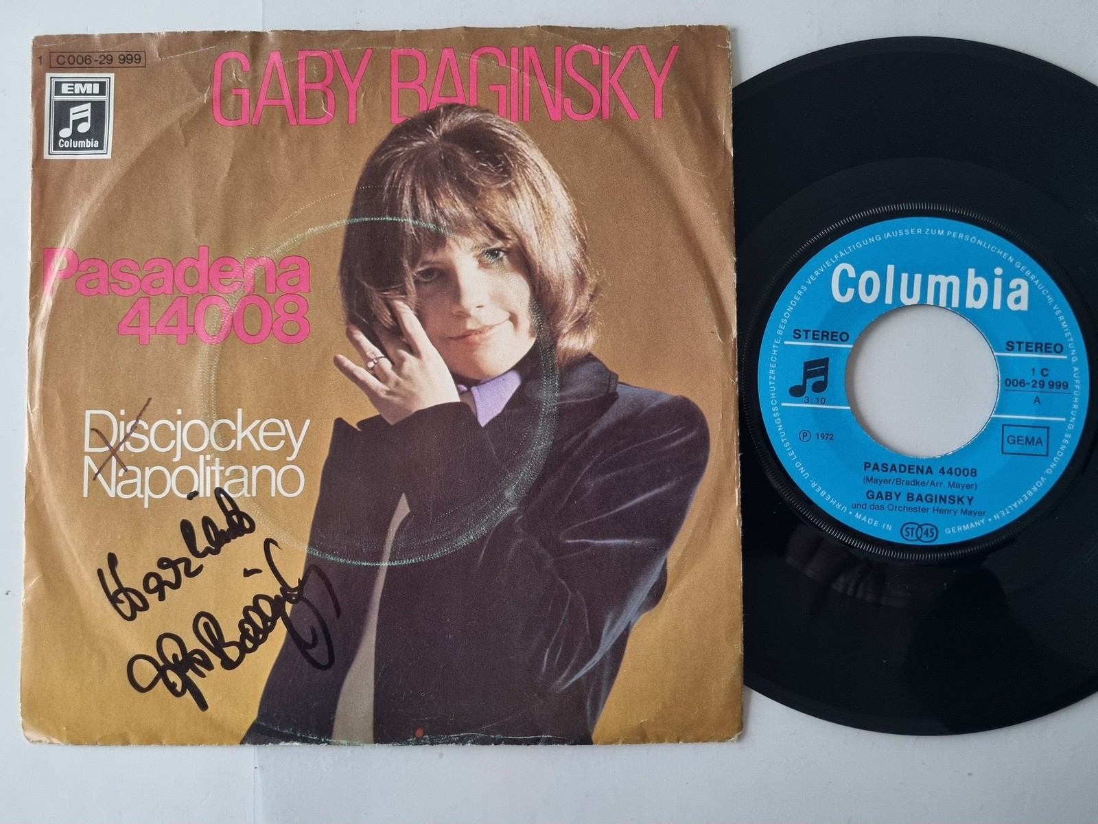 Gaby Baginsky - Pasadena 44008 7'' Vinyl Germany SIGNIERT MIT AUTOGRAMM