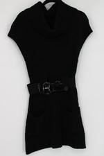 Self Esteem Sweater Womens Large Black Chunky Knit Belted Cowl Neck Pockets