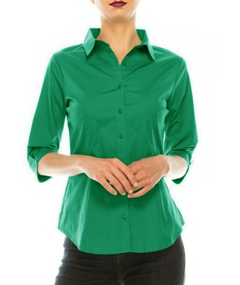 #ad #ad Women#x27;s Classic Cotton 3 4 Sleeve Button Down Blouse Dress Shirt Work Wear Top $26.99