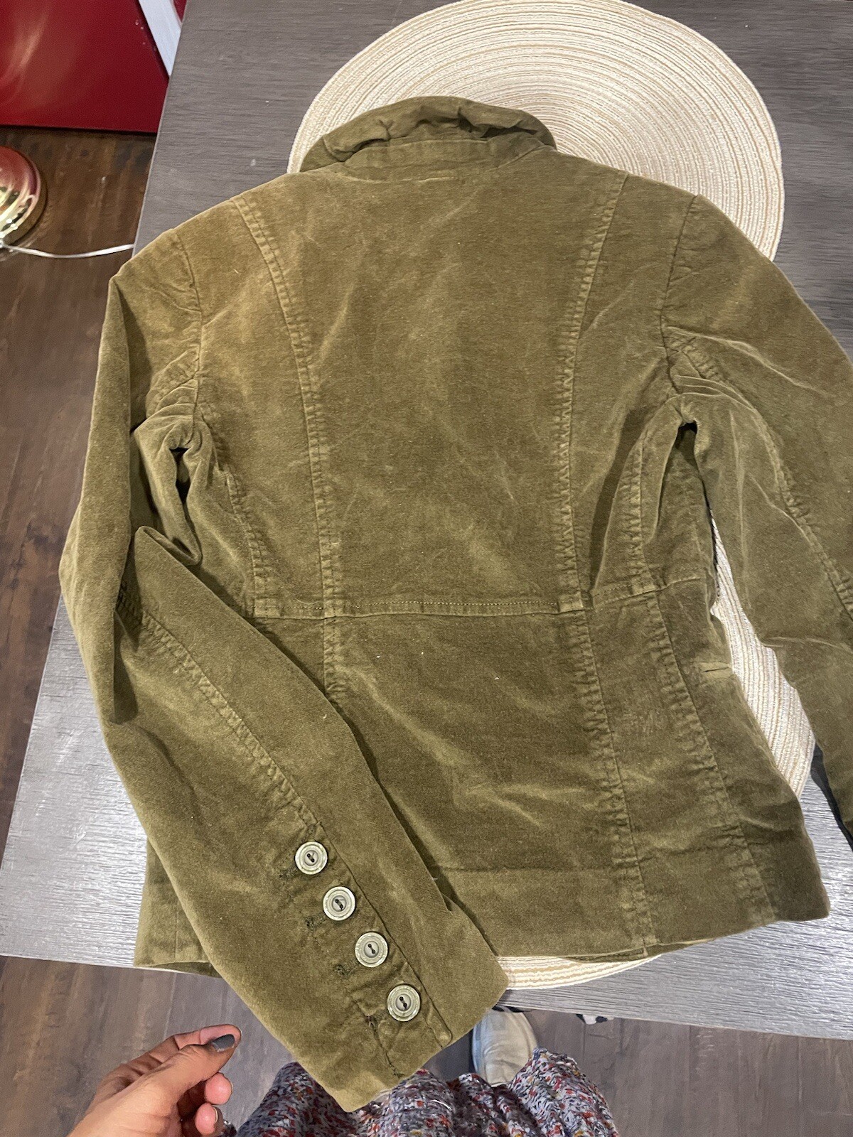 Fossil Solid Olive Green Button Front Collared Bl… - image 1