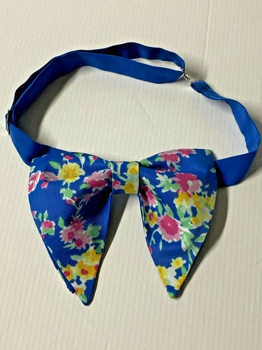 Handmade Blue/Pink Floral Bow tie Vintage style 70's Gift 4 Him Wedding Pre-tie - Picture 3 of 3