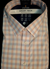 XL 17x34/35 SLIM Stafford Smart Tech L/S Shirt Performance Poplin PINK/BLUE/CHEK