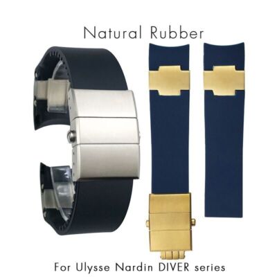 Silikon Uhrenarmband passend für Ulysse Nardin Diver Serie Faltschließe...