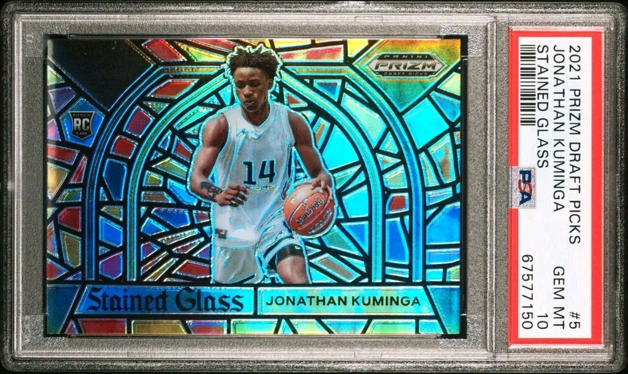 2021-22 Prizm Draft Picks Jonathan Kuminga #5 Stained Glass PSA 10 Warriors RC