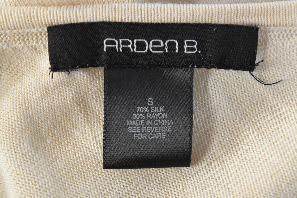Arden B Womens Sweater Size S Beige Embroidered V-Neck Short Sleeve Silk Casual - Image 4 of 4