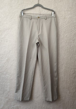 Haggar Men Dress Pants 34x32 Beige Polyester Flat Front Classic Fit Ankle 35/31