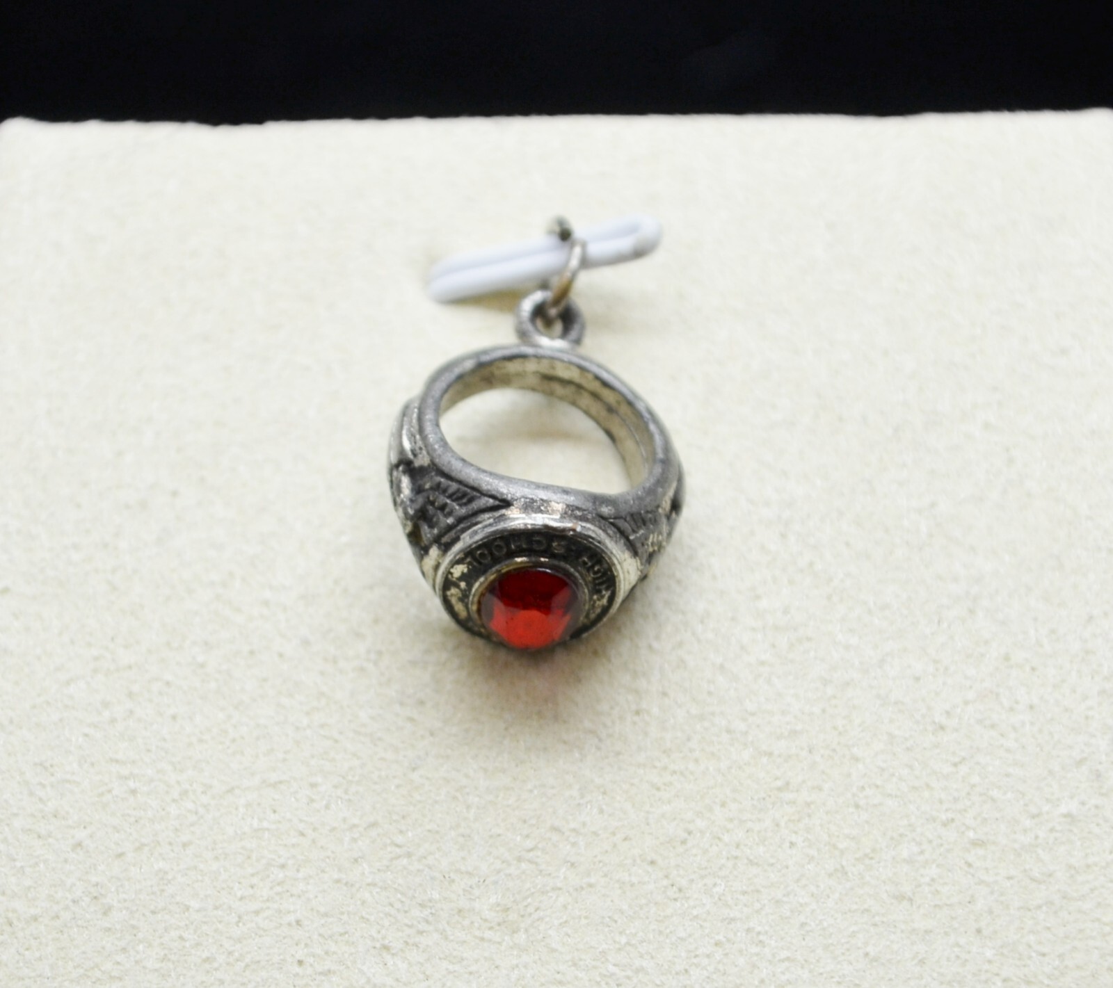 Sterling Silver Tiny Red Gem Ring Pendant / Charm… - image 1