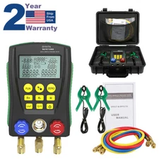 Refrigeration Digital Manifold Gauges Set HVAC Vacuum Pressure & Temp Tester US