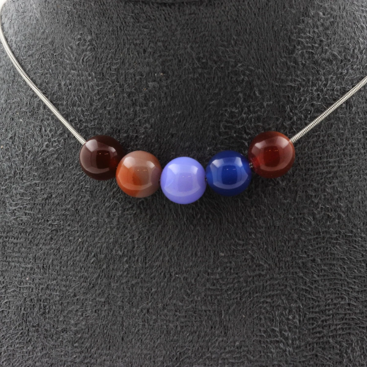 Collier Mi-long En Agates Naturelles Multicolores - Pierre Et Métal Doré - Occasion (année 2015)