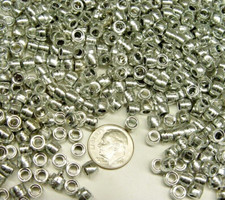 144 Silver Metal Plated ACRYLIC Pony Beads with Large Hole 6mmx9mm. 4mm hole