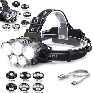 Details about &nbsp;5xLED Rechargeable Headlight 350000LM Headlamp Flashlight Adjustable Beam Angle