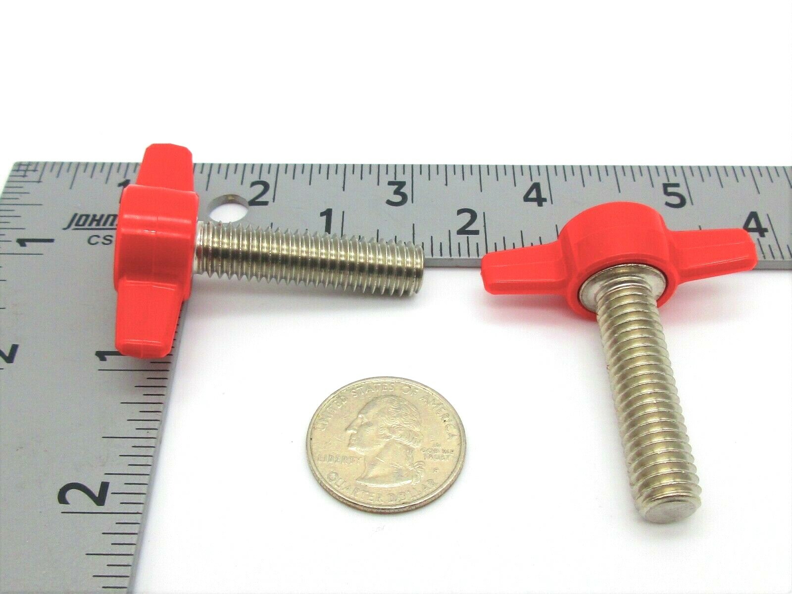 1/4-20 X 3/8" Thumb Screws With Tee Knob - 4 Pack Stainless Steel (Red)