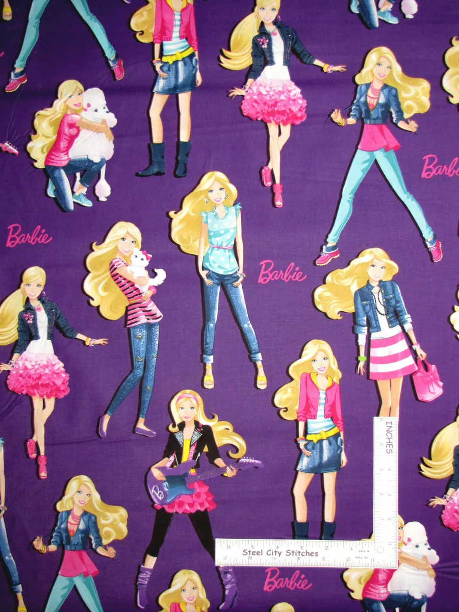 Barbie Fabric Poodle Doll Fashion Barbies on Purple VIP Cotton Fabric By  Yard