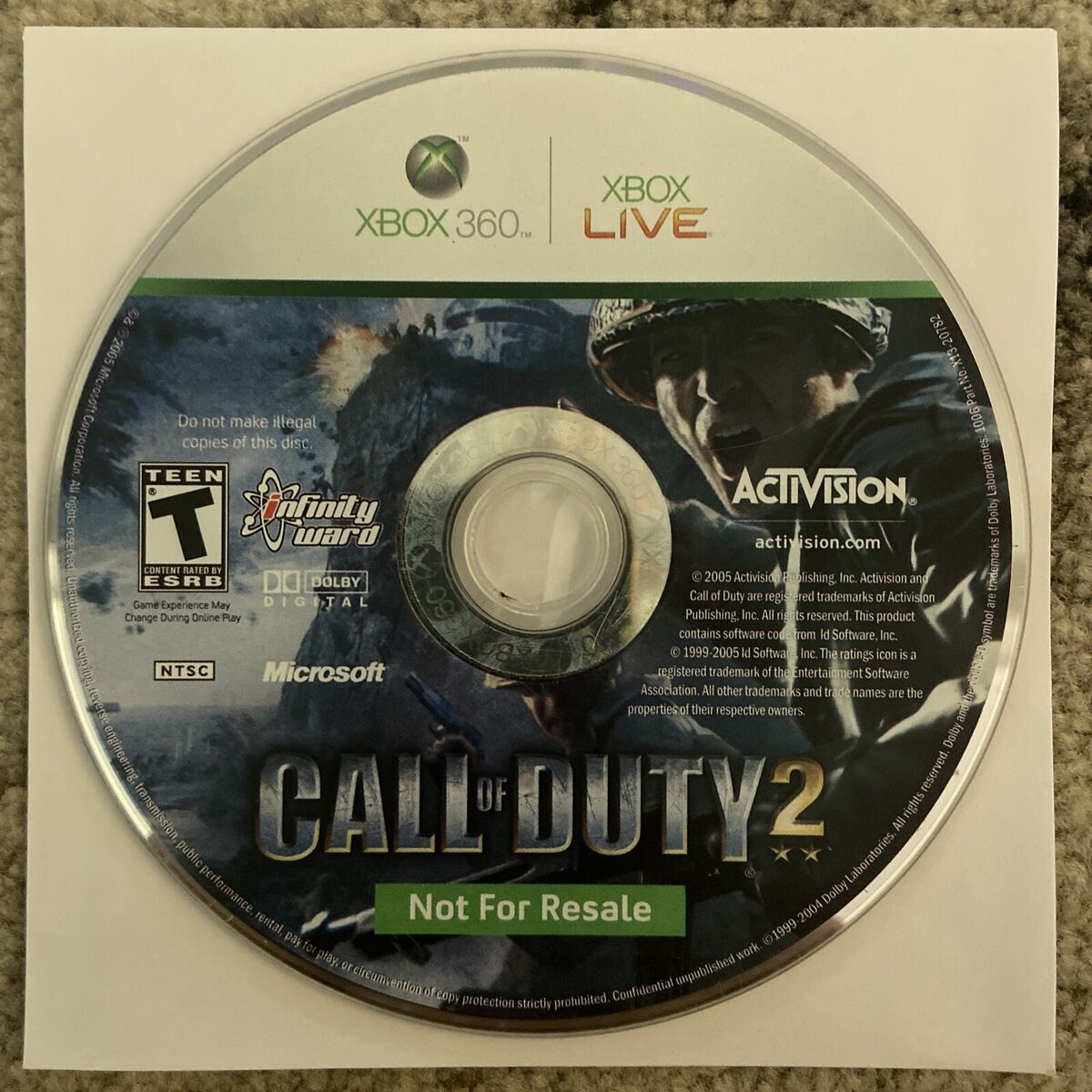 🔥 Call of Duty 2 (Xbox 360, 2005) Not For Resale. Mint Disc 🔥 Call of Duty 2 (Xbox 360, 2005) Not For Resale. Mint Disc