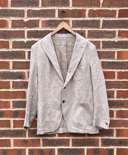 ELEVENTY Mens Linen Wool Silk Blend Soft Jacket 48 SMALL Beige Blazer Handstitch