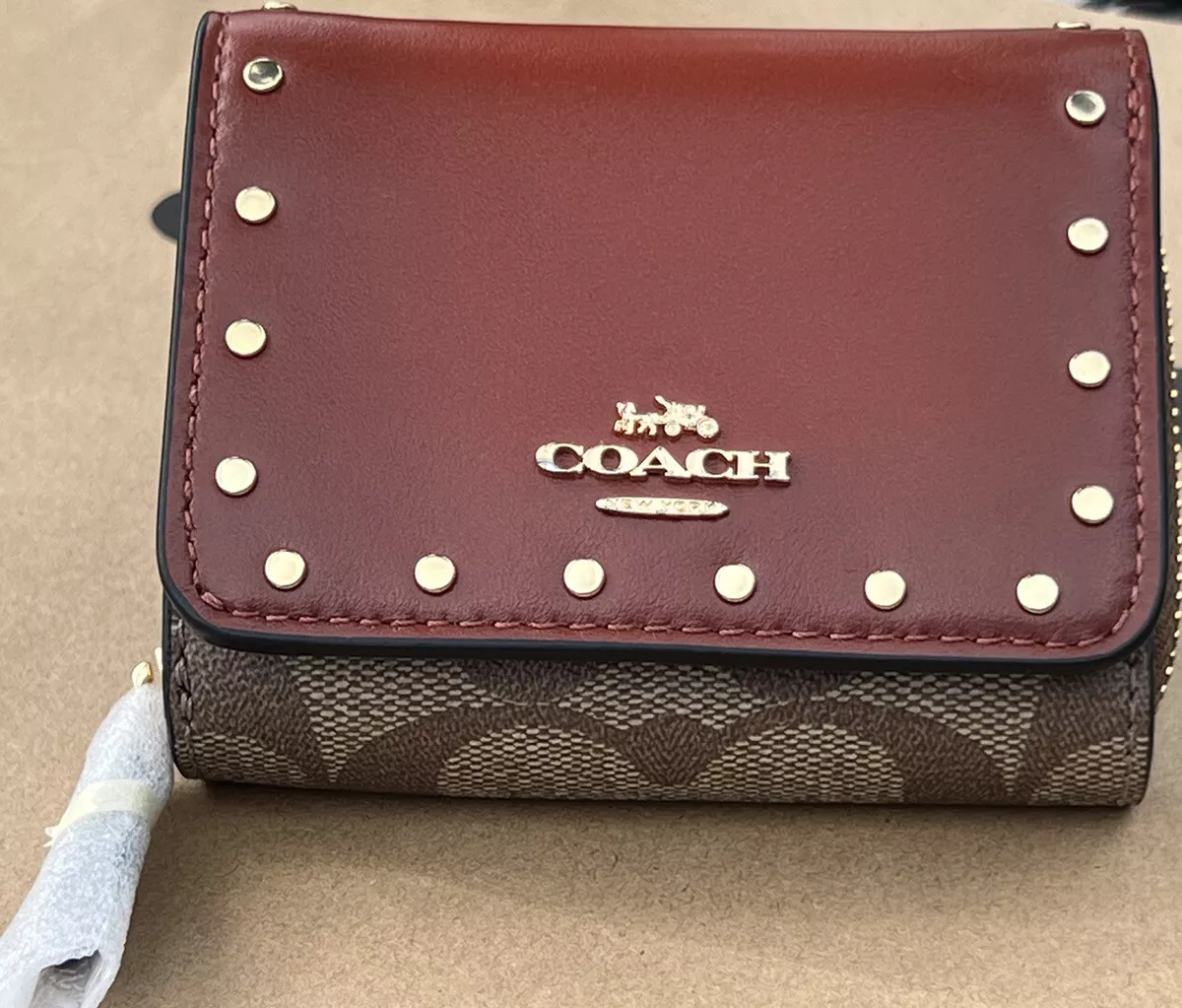 Coach Small Trifold Wallet In Colorblock Signature Canvas Rivets C3323