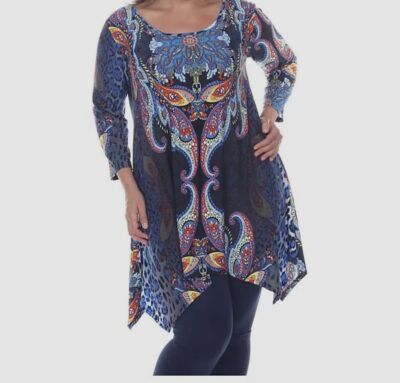White Mark Women's Blue Marlene Tunic/Top Plus Size 1XL