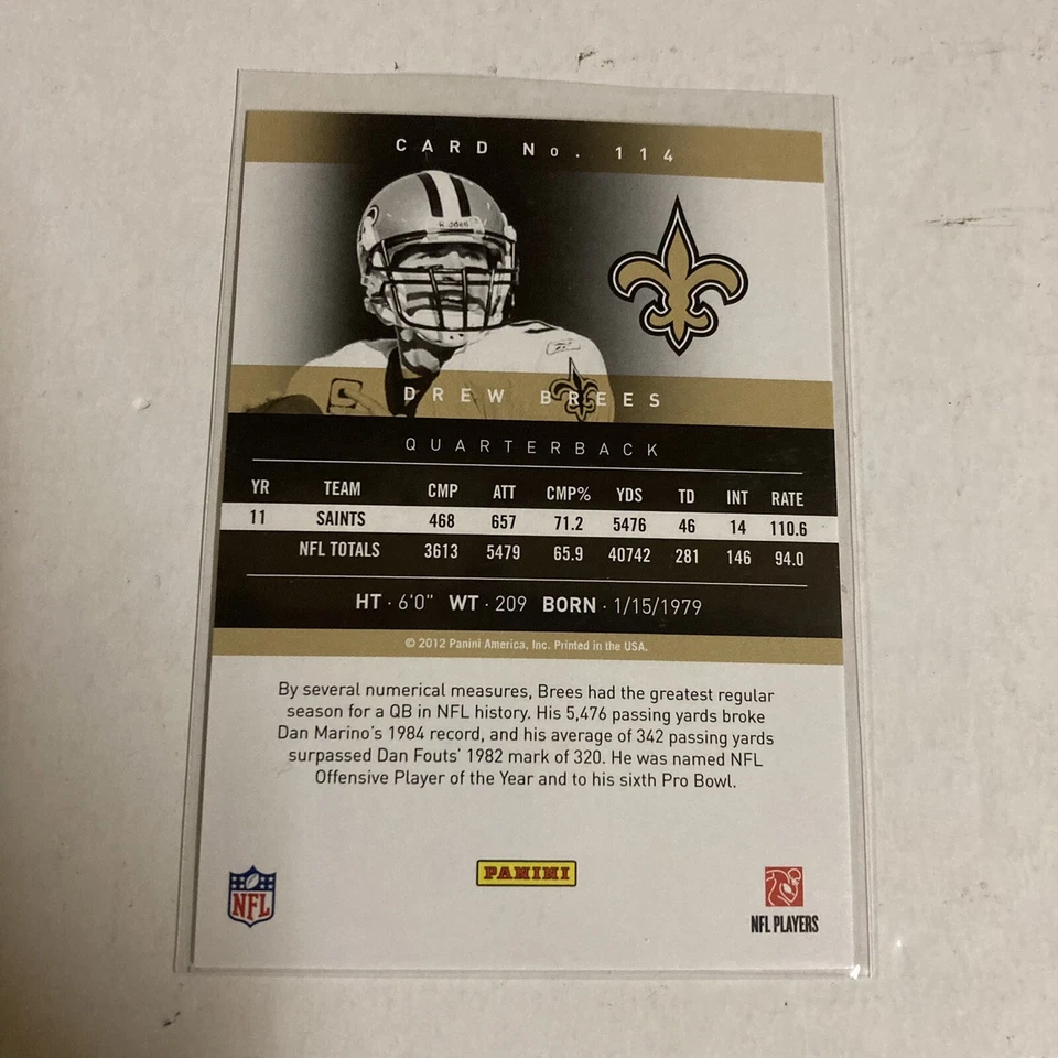 2012 Panini Prestige Drew Brees #114 New Orleans Saints - Image 2 of 4