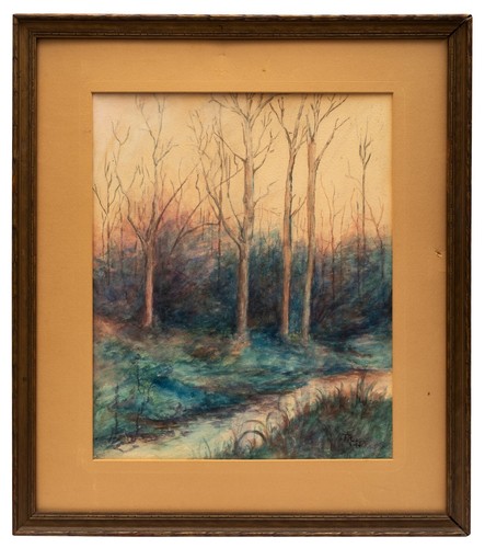 Antique New England Landscape Watercolor Painting, Signed and Framed, c.1920