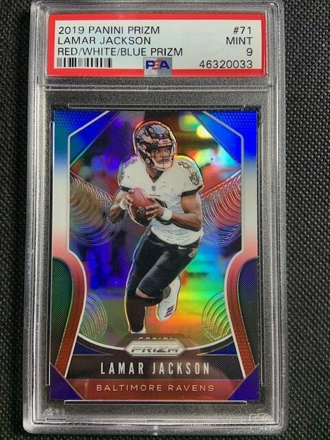 Lamar Jackson 2019 Prizm Red White Blue #71 Ravens PSA 9 Mint