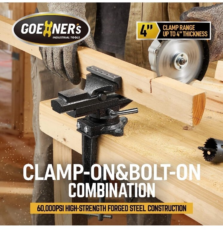 Dual-Purpose Bench Vise With 360° Swivel Base - 3.3 Inch Jaw, Clamp-On Or Bolt-Down For Woodworking - View #6