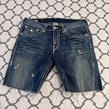 True Religion Jeans Shorts Men’s Size 34 Flap Pockets Made In USA Distressed