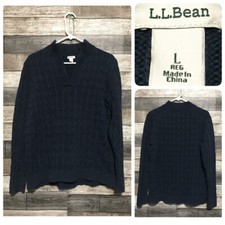 LL Bean Cable Knit Sweater Women  s L Navy Blue Heavyweight Cotton Casual L3
