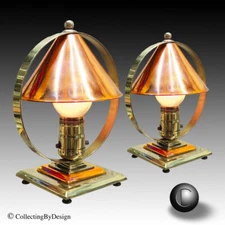 ONE (1) 1930s Chase Era Machine Age Deco Brass & Copper Accent Lamp * RESTORED