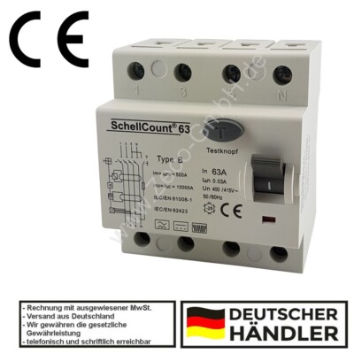 Wallbox Fehlerstromschutzschalter FI Typ B E-Auto 63A 30mA Allstromsensitiv RC