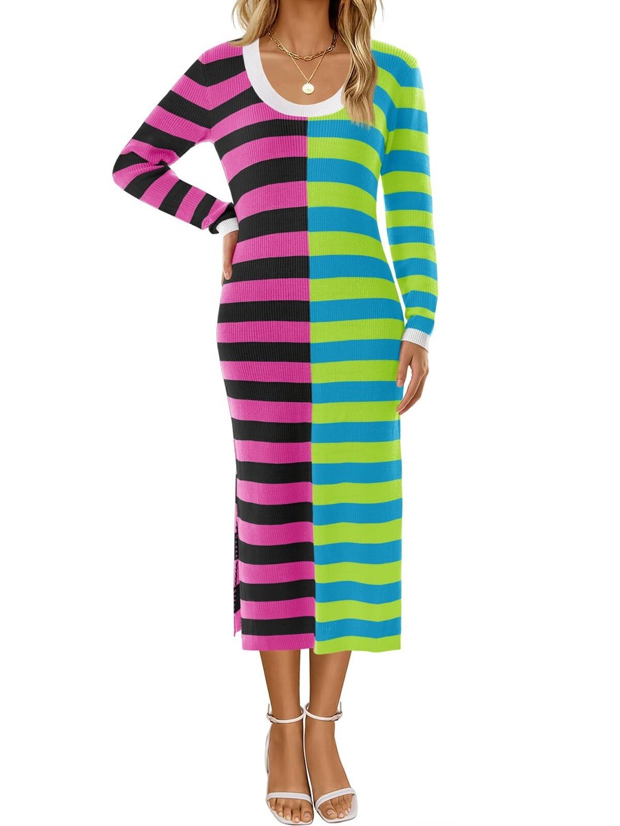 colorblock midi sweater dress Midi Color Block Sweater Dress White Black