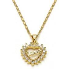 14K GOLD PLATED LOVE HEART PENDANT W/ WHITE CUBIC ZIRCONIA AND 19" CHAIN M339