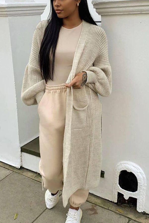 Women Chunky Knitted Oversized Cardigan Ladies Balloon Sleeve Long Maxi  Cardigan | eBay