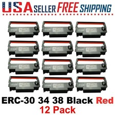  12 EPSON ERC 30 / 34 / 38 BLACK  RED INK POS PRINTER RIBBONS  FREE SHIPPING 