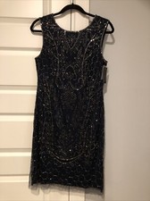 Adrianna Papell Little Short Beautiful Beaded All Over Midnight Blue dress Sz 8