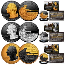 2021 WASHINGTON CROSSING DELAWARE Quarters RUTHENIUM GOLD SILVER Set of All 3