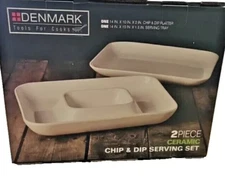 Denmark Ceramic Chip & Dip Platter and Serving Tray  2 Piece Set White NEW