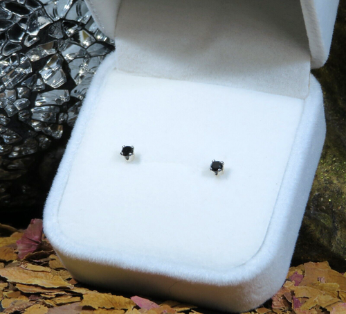 HOT! Cute Genuine natural Black Diamond 2.5mm round sterling silver studs π - Picture 4 of 7